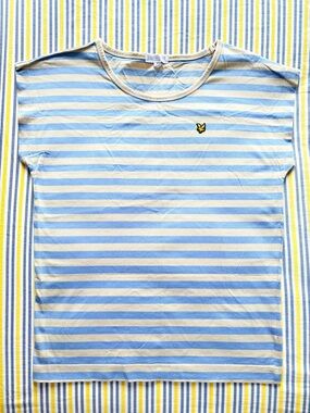 Light Blue Striped Sleeveless Long Tee with Embroidered Logo, 100% cotton